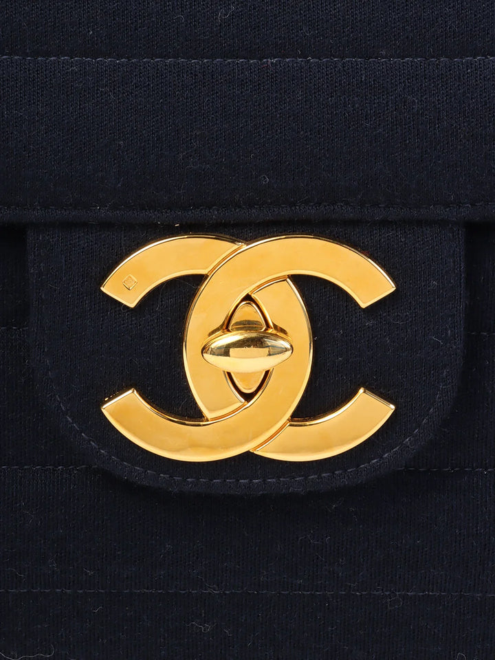 Chanel Around 1995 Made Jersey Straight New Chain Bag Jumbo Navy