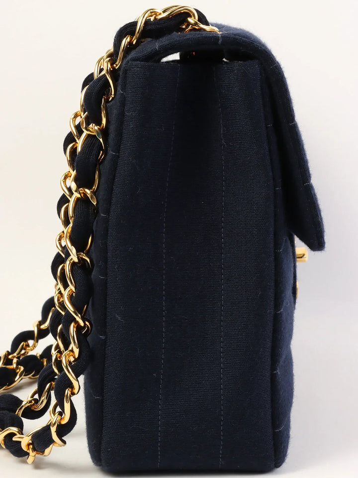 Chanel Around 1995 Made Jersey Straight New Chain Bag Jumbo Navy