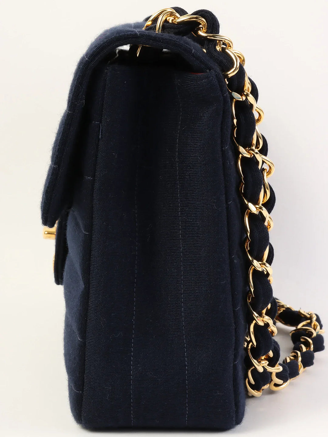Chanel Around 1995 Made Jersey Straight New Chain Bag Jumbo Navy