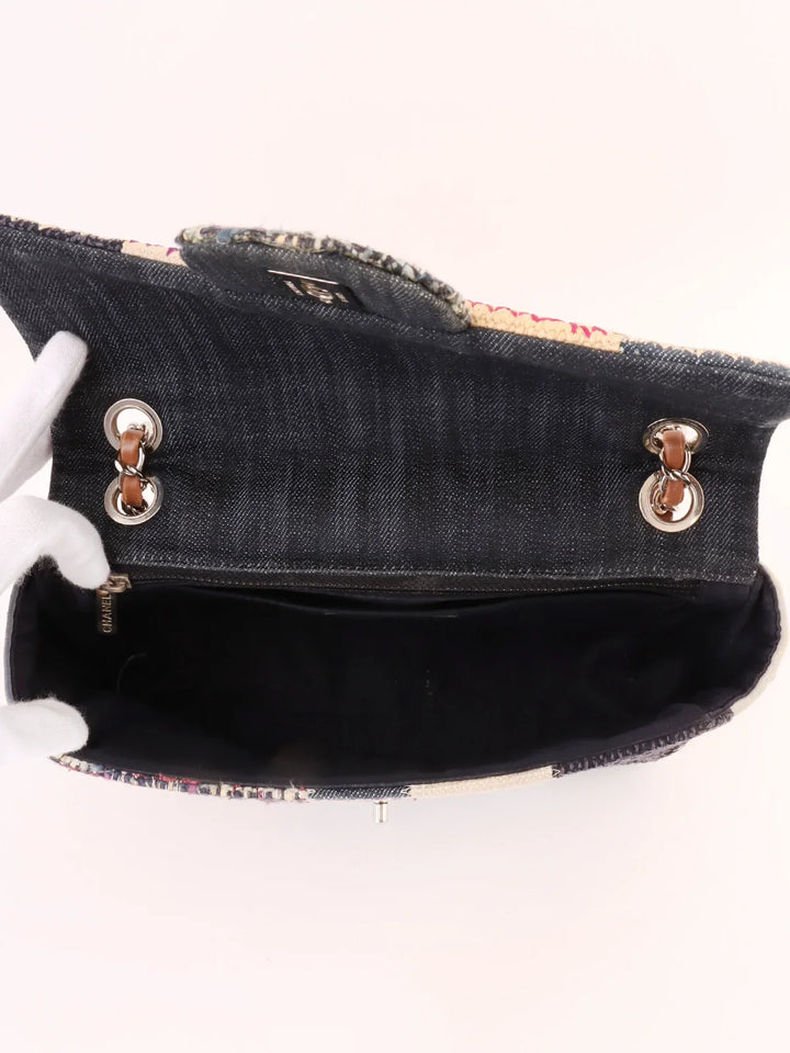 Top Quality Chanel Around 2012 Made Denim Patchworks Turn-Lock Chain Bag Indigo/Multi
