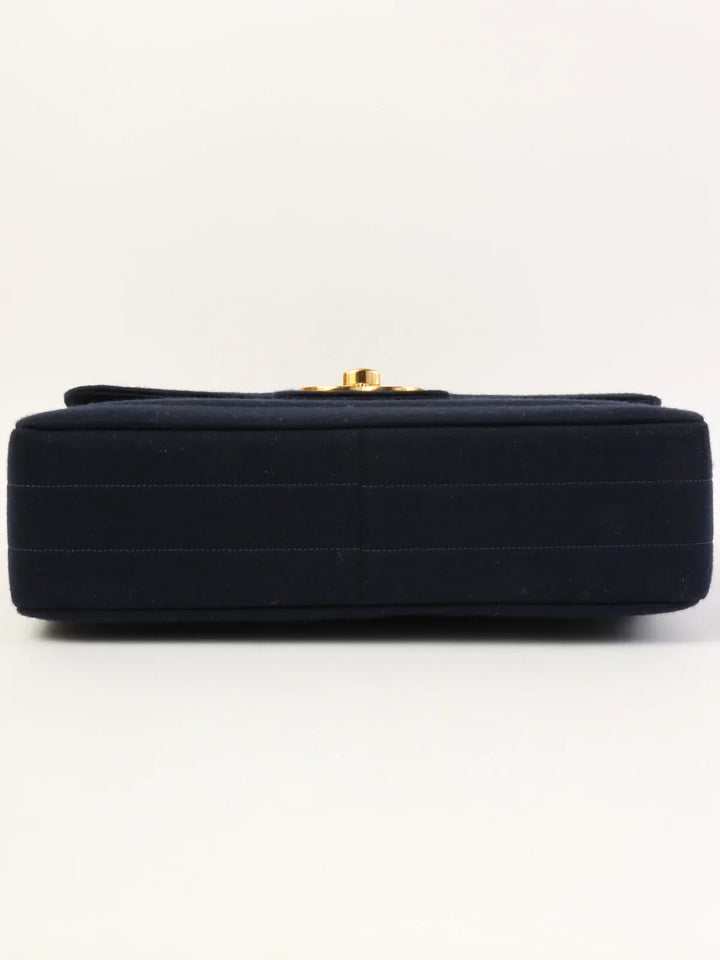 Chanel Around 1995 Made Jersey Straight New Chain Bag Jumbo Navy