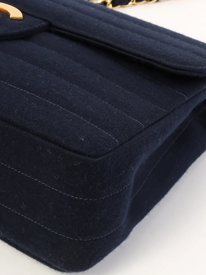 Chanel Around 1995 Made Jersey Straight New Chain Bag Jumbo Navy
