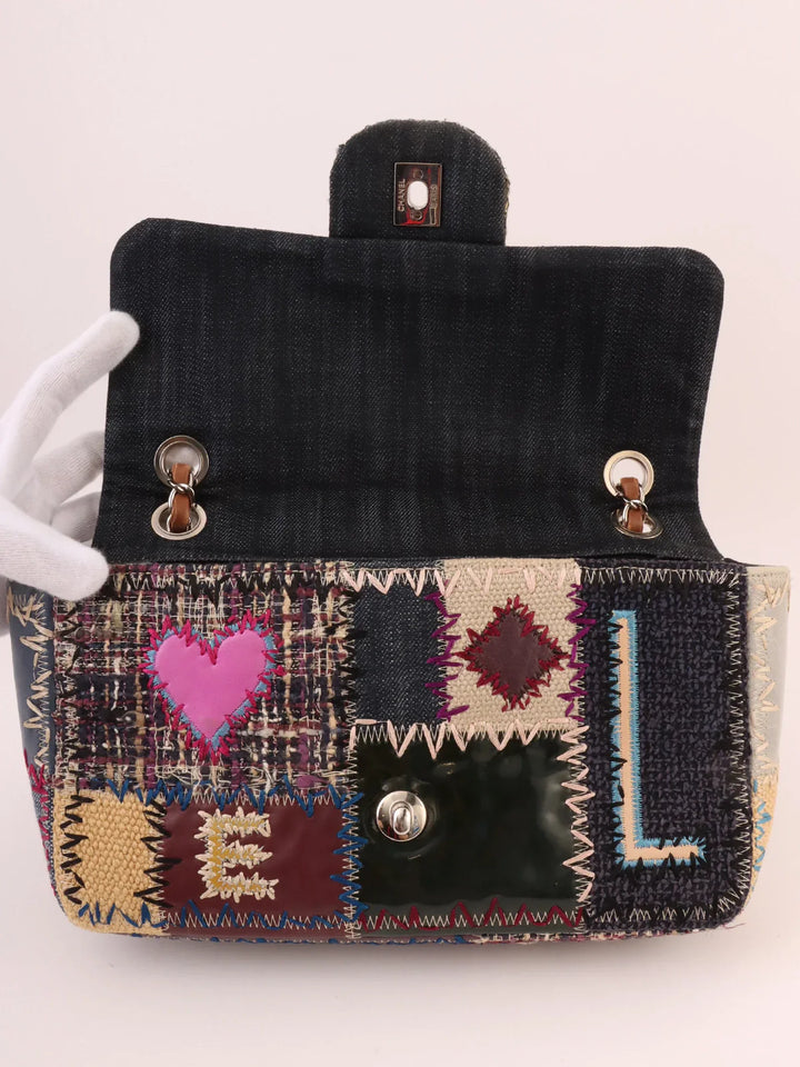 Top Quality Chanel Around 2012 Made Denim Patchworks Turn-Lock Chain Bag Indigo/Multi