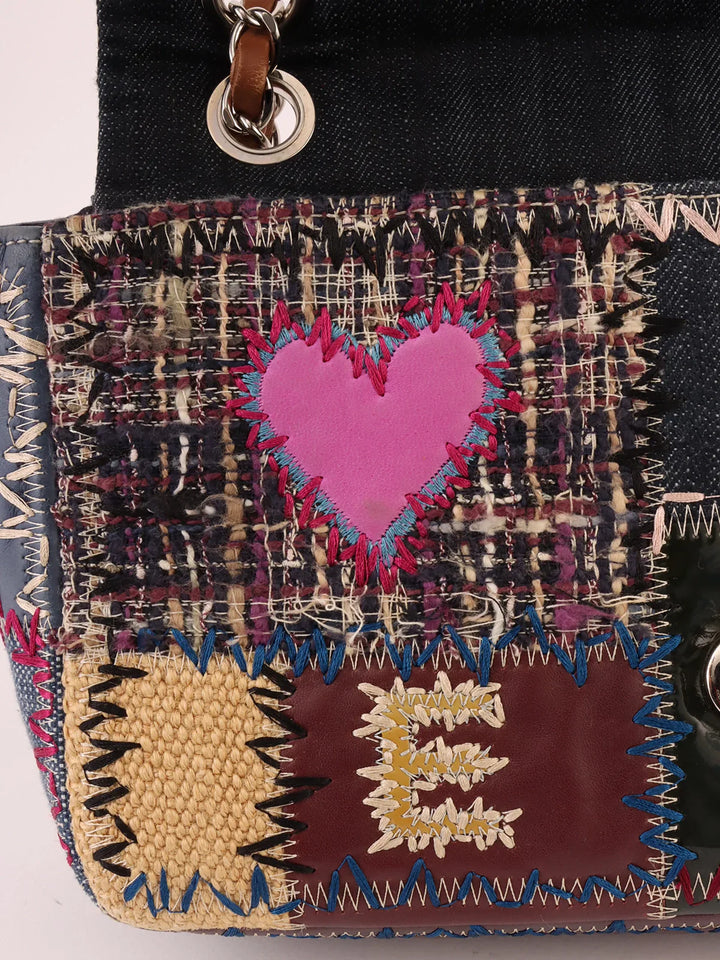 Top Quality Chanel Around 2012 Made Denim Patchworks Turn-Lock Chain Bag Indigo/Multi