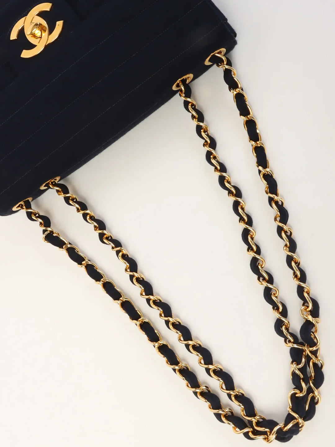 Chanel Around 1995 Made Jersey Straight New Chain Bag Jumbo Navy
