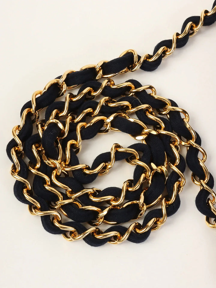 Chanel Around 1995 Made Jersey Straight New Chain Bag Jumbo Navy
