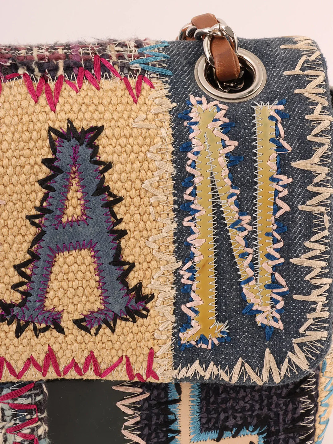 Top Quality Chanel Around 2012 Made Denim Patchworks Turn-Lock Chain Bag Indigo/Multi