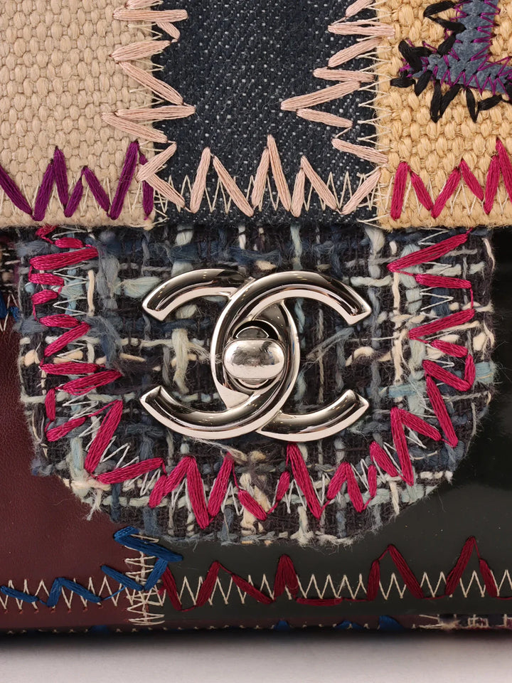 Top Quality Chanel Around 2012 Made Denim Patchworks Turn-Lock Chain Bag Indigo/Multi