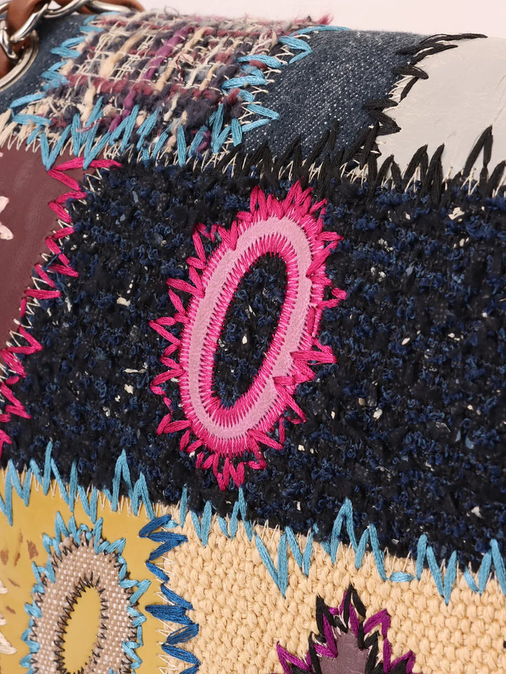 Top Quality Chanel Around 2012 Made Denim Patchworks Turn-Lock Chain Bag Indigo/Multi