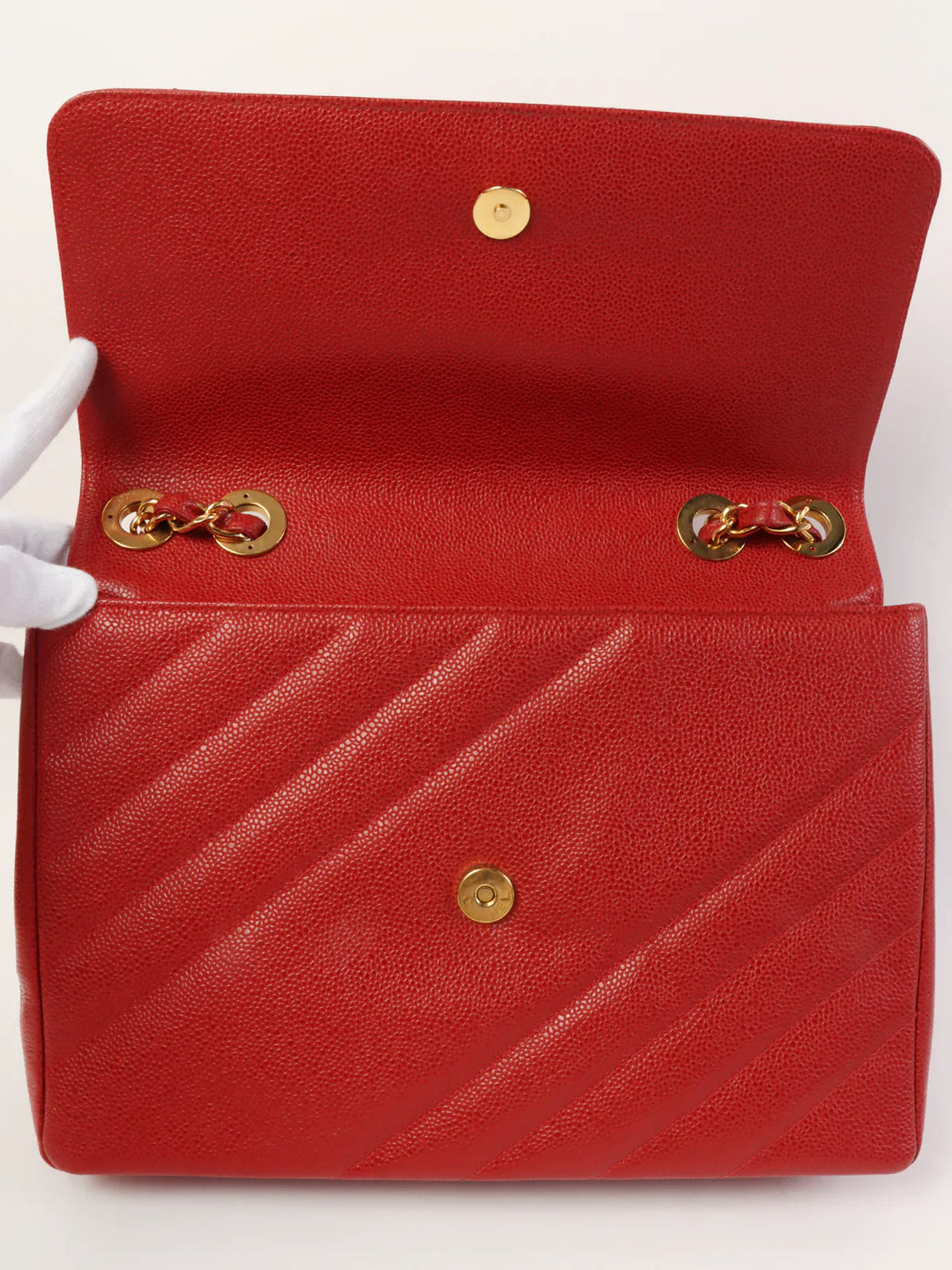 Chanel Around 1995 Made Caviar Skin Mademoiselle Stitch Cc Mark Chain Top Handle Bag Red