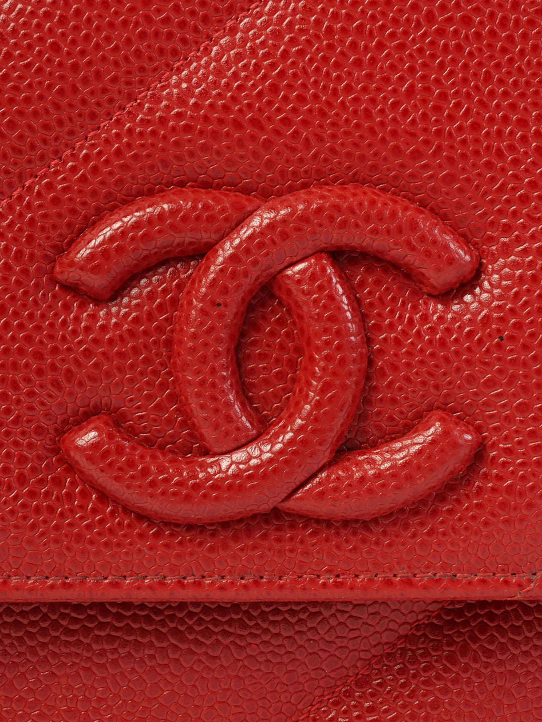 Chanel Around 1995 Made Caviar Skin Mademoiselle Stitch Cc Mark Chain Top Handle Bag Red