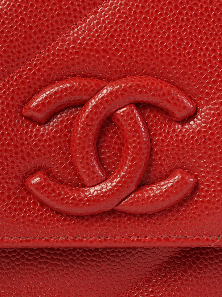 Chanel Around 1995 Made Caviar Skin Mademoiselle Stitch Cc Mark Chain Top Handle Bag Red