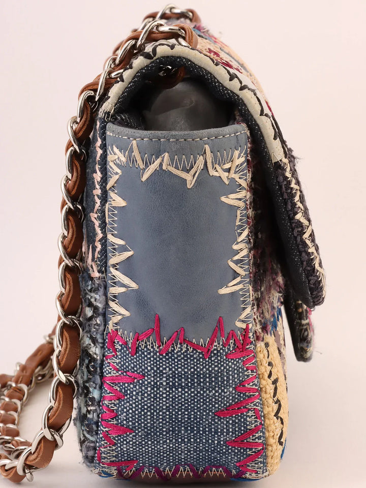 Top Quality Chanel Around 2012 Made Denim Patchworks Turn-Lock Chain Bag Indigo/Multi