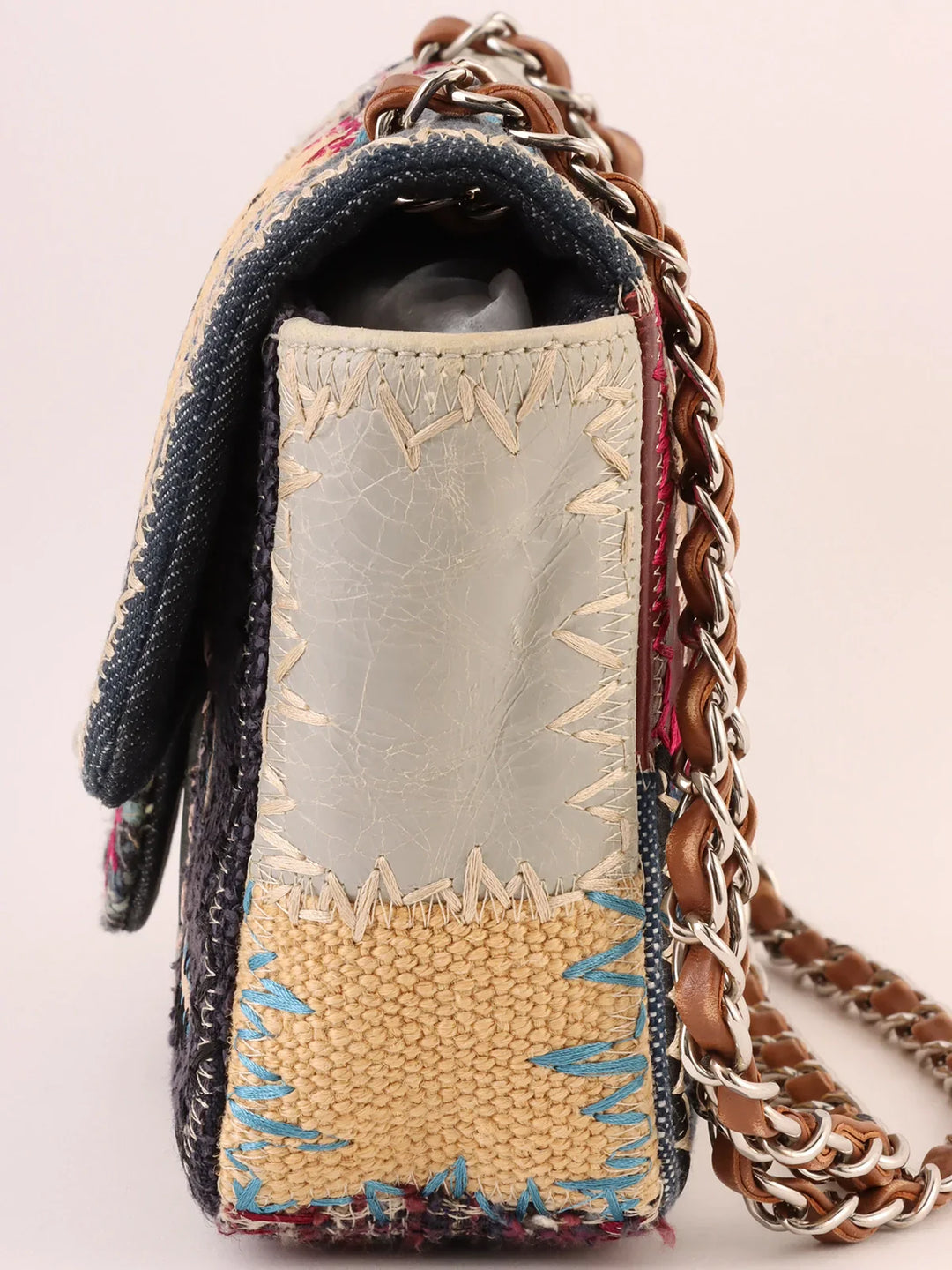 Top Quality Chanel Around 2012 Made Denim Patchworks Turn-Lock Chain Bag Indigo/Multi