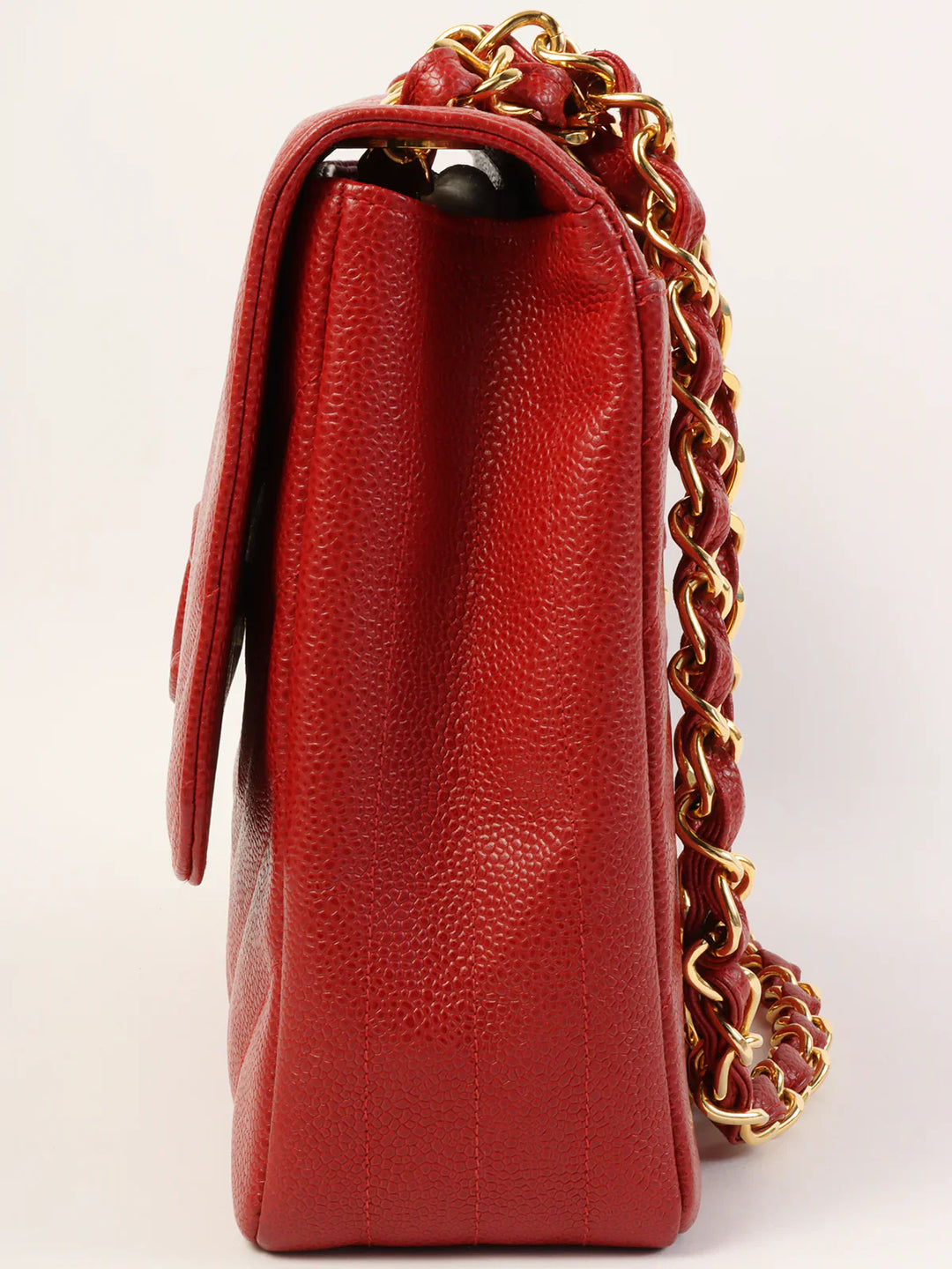 Chanel Around 1995 Made Caviar Skin Mademoiselle Stitch Cc Mark Chain Top Handle Bag Red