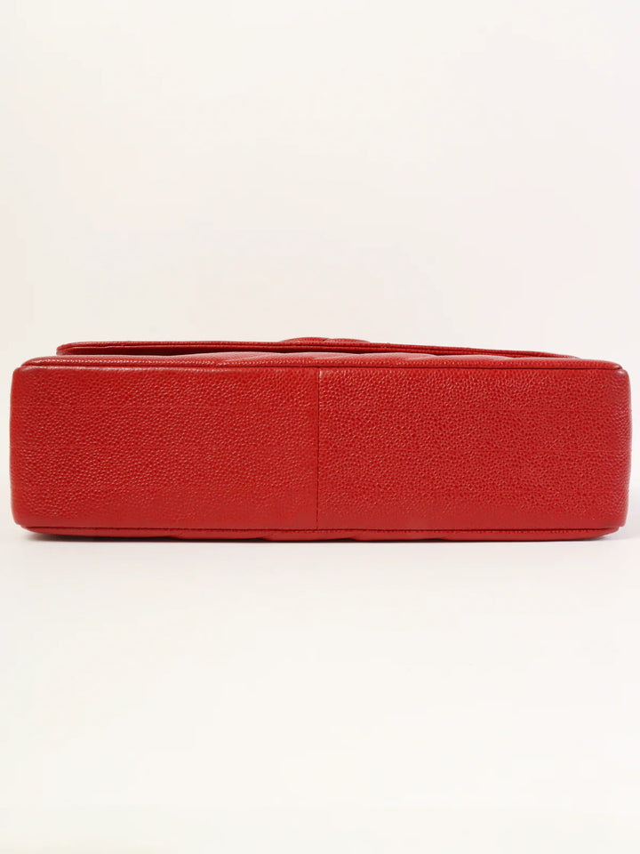 Chanel Around 1995 Made Caviar Skin Mademoiselle Stitch Cc Mark Chain Top Handle Bag Red