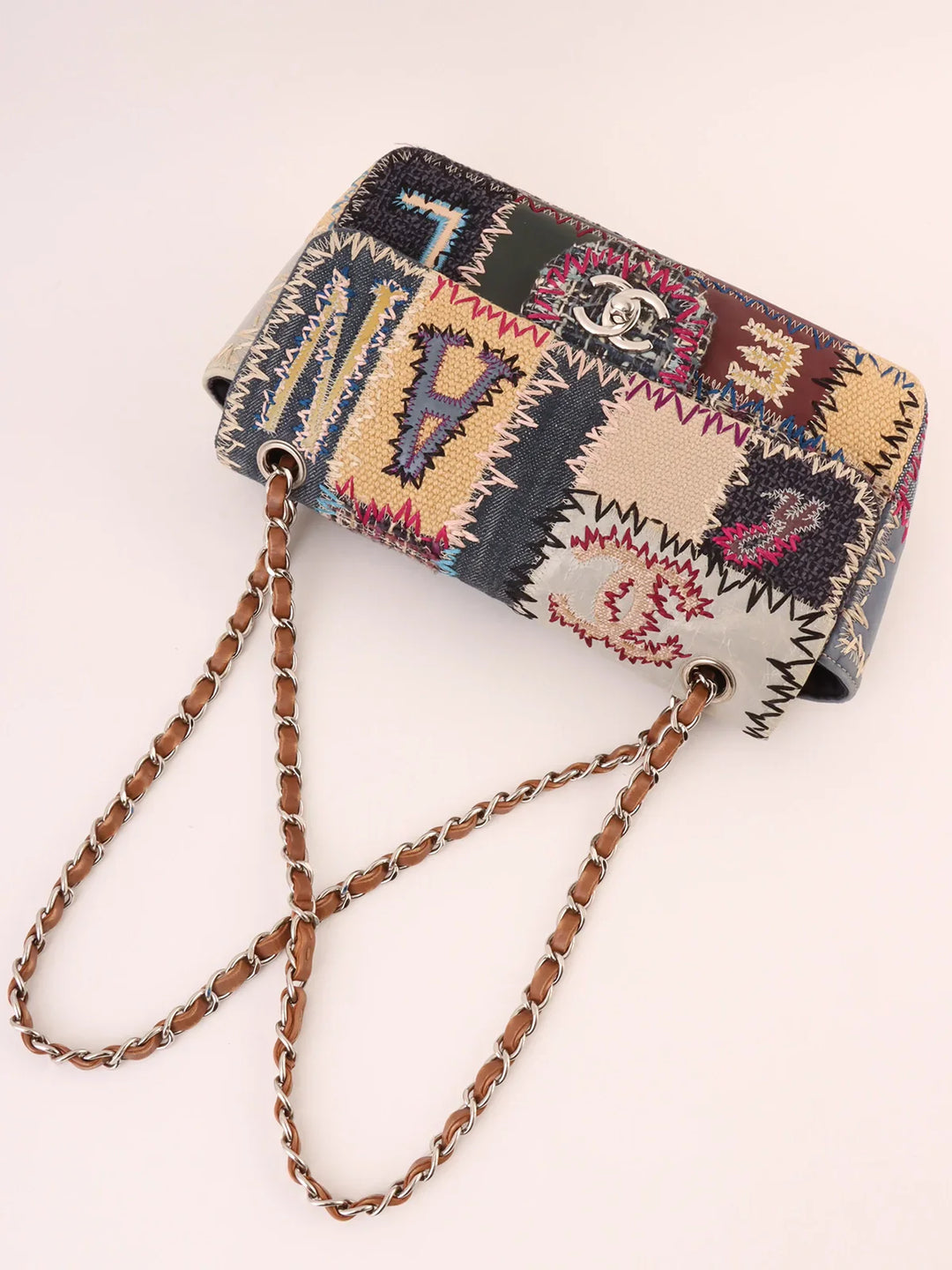 Top Quality Chanel Around 2012 Made Denim Patchworks Turn-Lock Chain Bag Indigo/Multi