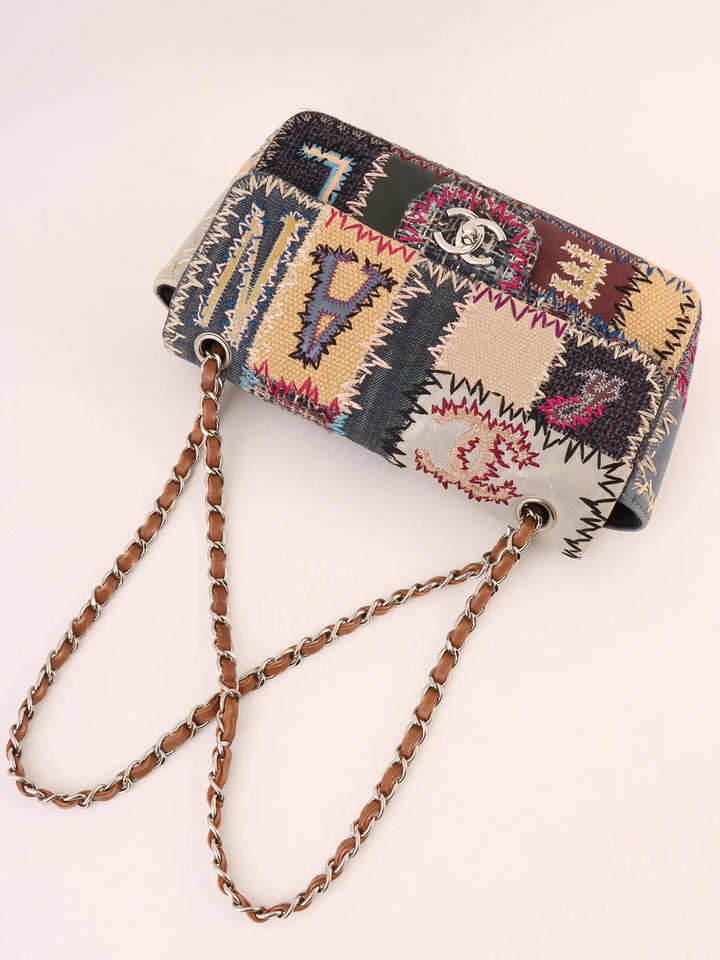 Top Quality Chanel Around 2012 Made Denim Patchworks Turn-Lock Chain Bag Indigo/Multi