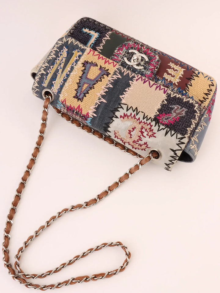 Top Quality Chanel Around 2012 Made Denim Patchworks Turn-Lock Chain Bag Indigo/Multi