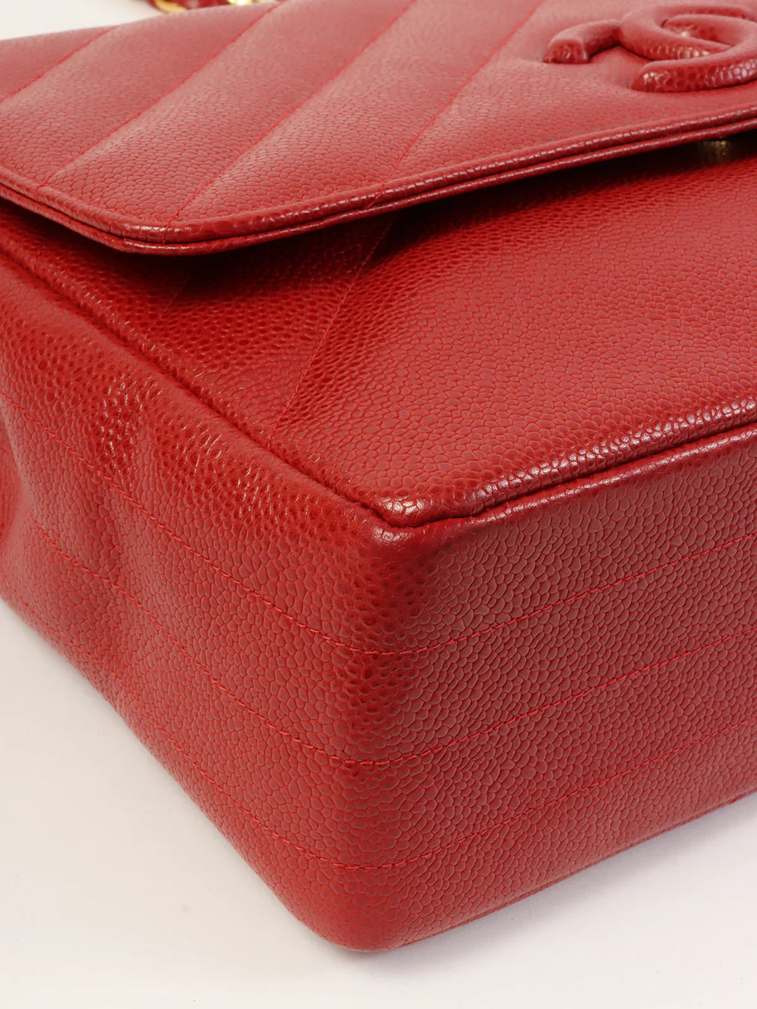 Chanel Around 1995 Made Caviar Skin Mademoiselle Stitch Cc Mark Chain Top Handle Bag Red
