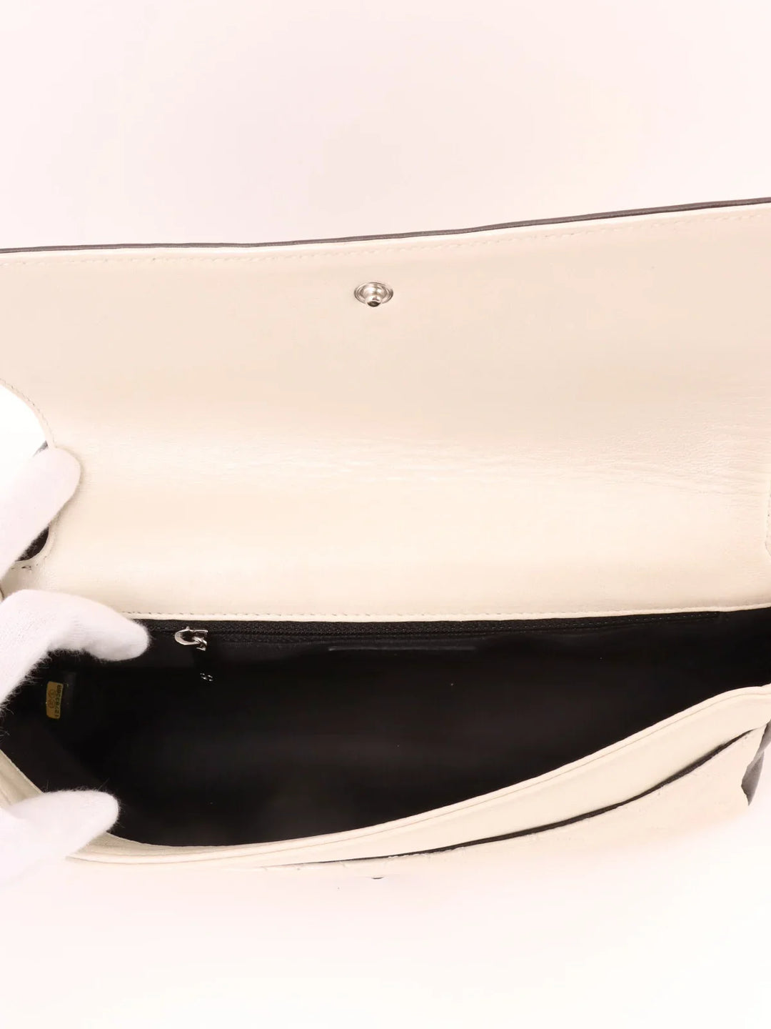 Chanel Around 2008 Made Bicolor 2.55 Chain Shoulder Bag Pearl White/Black