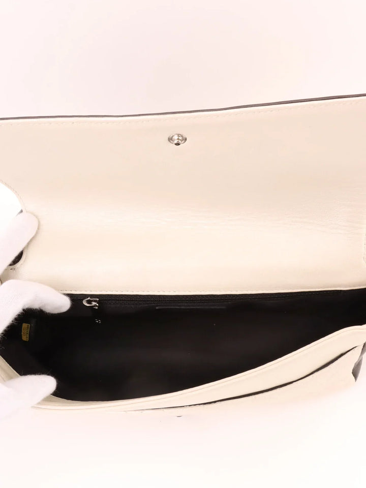 Chanel Around 2008 Made Bicolor 2.55 Chain Shoulder Bag Pearl White/Black