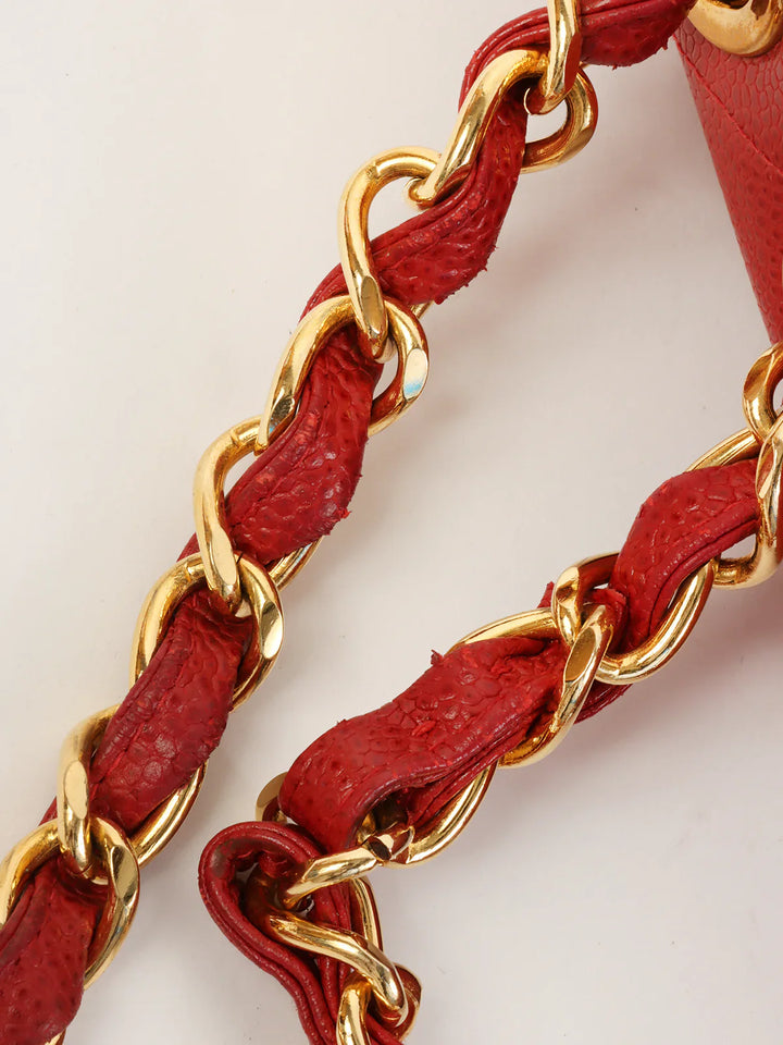 Chanel Around 1995 Made Caviar Skin Mademoiselle Stitch Cc Mark Chain Top Handle Bag Red