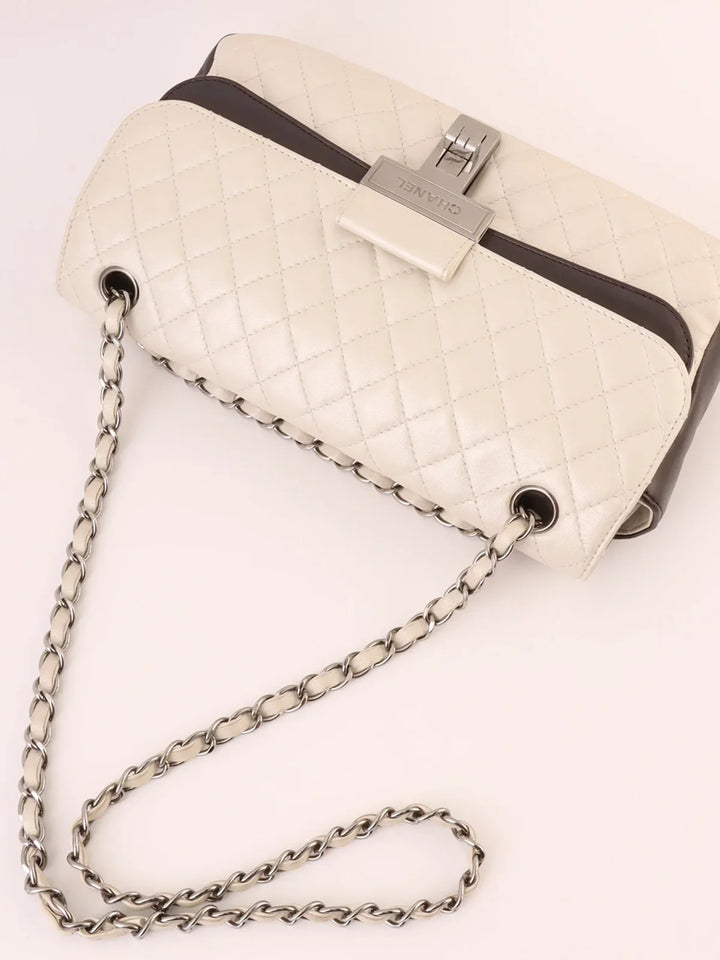 Chanel Around 2008 Made Bicolor 2.55 Chain Shoulder Bag Pearl White/Black