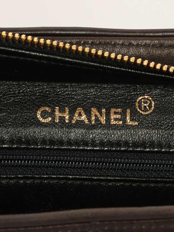 Chanel Around 1995 Made Cc Mark Sun Motif Charm Chain Tote Bag Black