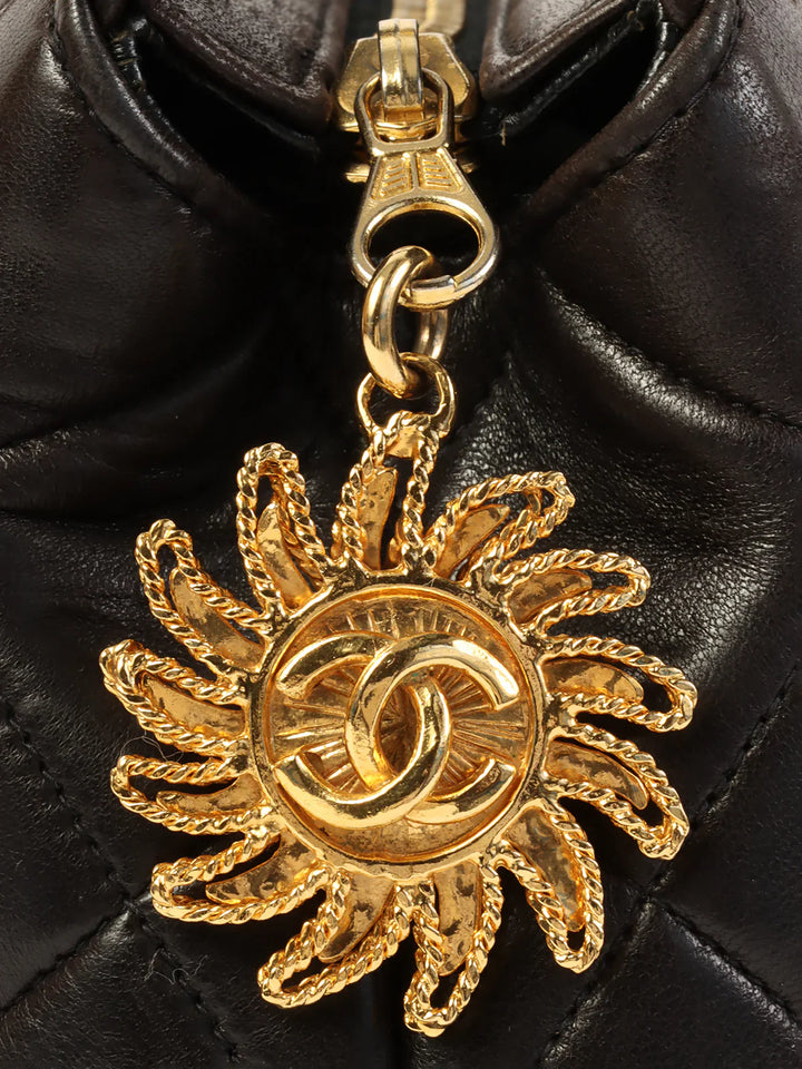 Chanel Around 1995 Made Cc Mark Sun Motif Charm Chain Tote Bag Black