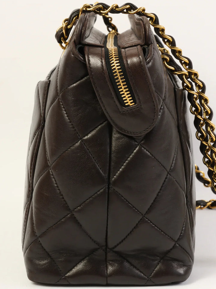 Chanel Around 1995 Made Cc Mark Sun Motif Charm Chain Tote Bag Black
