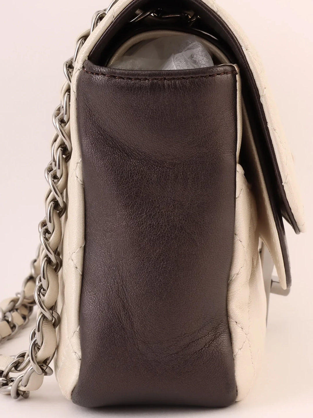 Chanel Around 2008 Made Bicolor 2.55 Chain Shoulder Bag Pearl White/Black