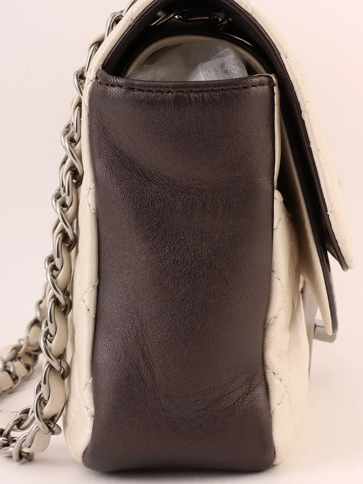 Chanel Around 2008 Made Bicolor 2.55 Chain Shoulder Bag Pearl White/Black