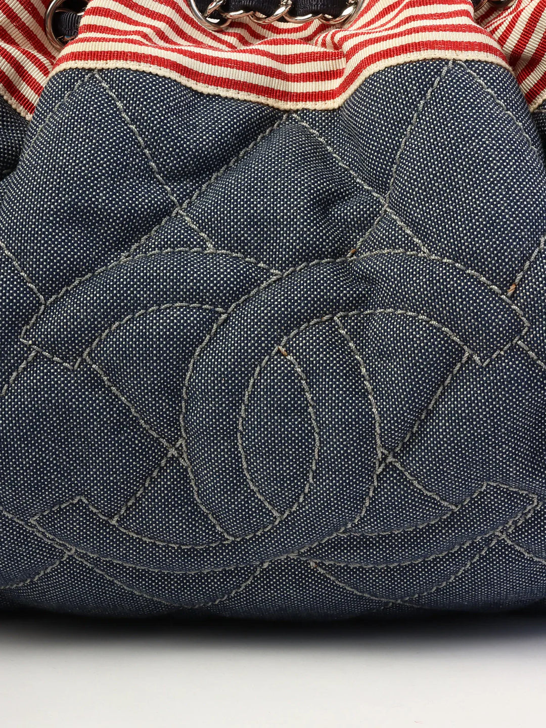 Chanel Around 2009 Made Denim Cc Mark Stitch Tote Bag Indigo/Red