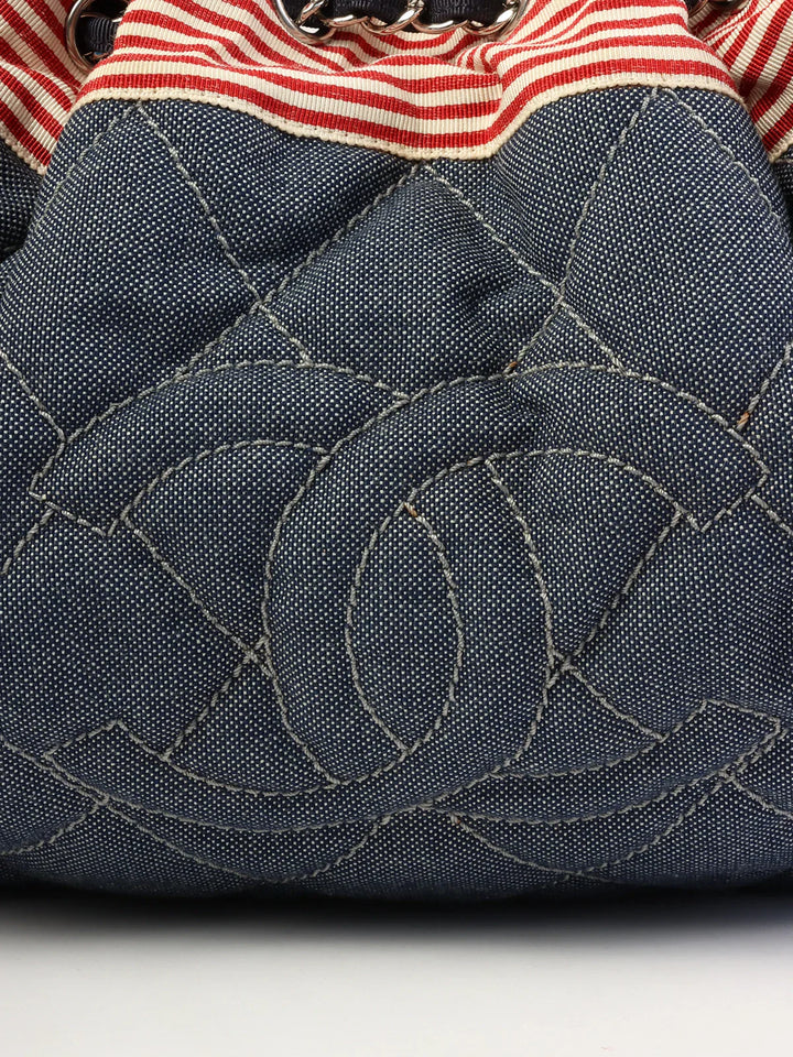Chanel Around 2009 Made Denim Cc Mark Stitch Tote Bag Indigo/Red