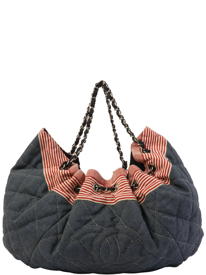 Chanel Around 2009 Made Denim Cc Mark Stitch Tote Bag Indigo/Red