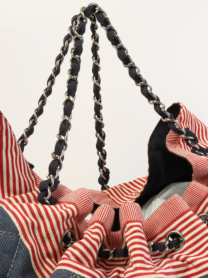 Chanel Around 2009 Made Denim Cc Mark Stitch Tote Bag Indigo/Red