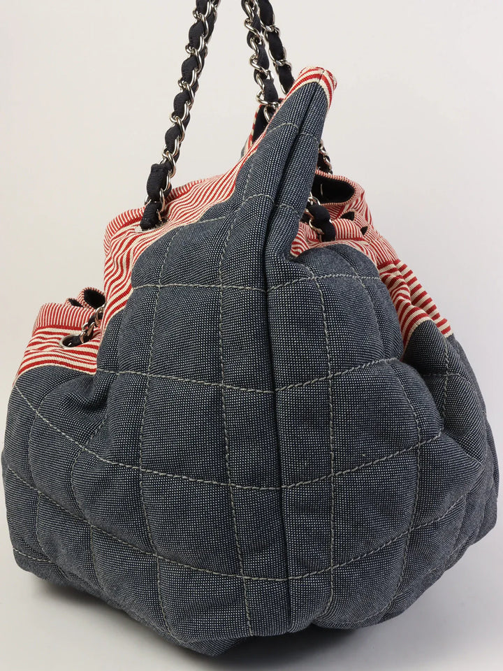 Chanel Around 2009 Made Denim Cc Mark Stitch Tote Bag Indigo/Red
