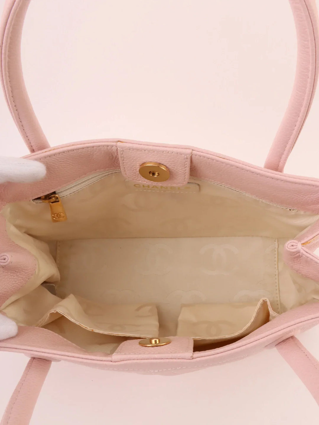 Chanel Around 2004 Made Triple Cc Mark Stitch Top Handle Bag Pastel Pink