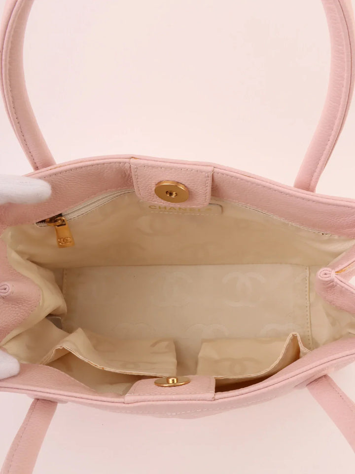 Chanel Around 2004 Made Triple Cc Mark Stitch Top Handle Bag Pastel Pink