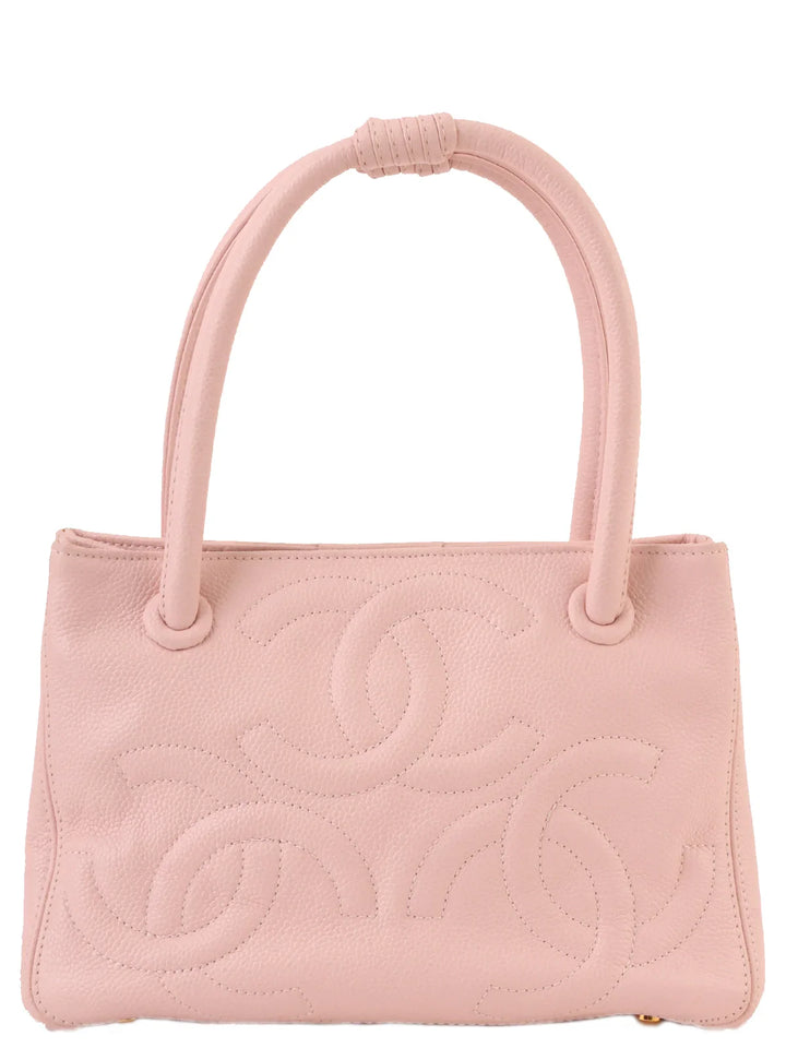 Chanel Around 2004 Made Triple Cc Mark Stitch Top Handle Bag Pastel Pink