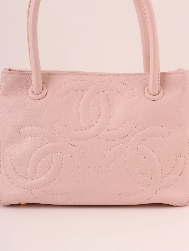 Chanel Around 2004 Made Triple Cc Mark Stitch Top Handle Bag Pastel Pink