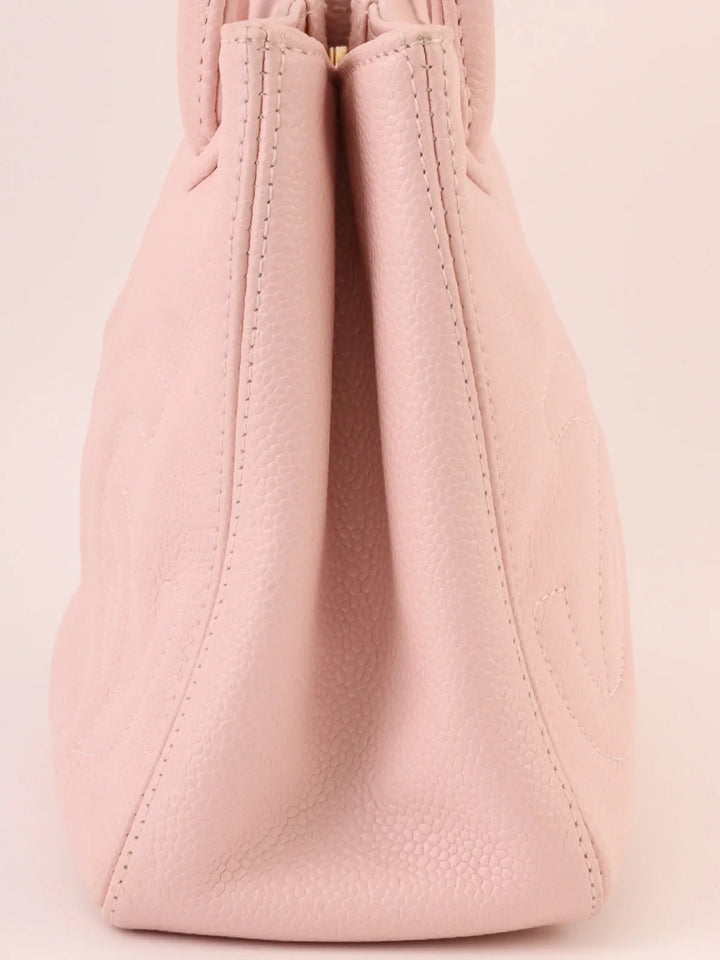 Chanel Around 2004 Made Triple Cc Mark Stitch Top Handle Bag Pastel Pink