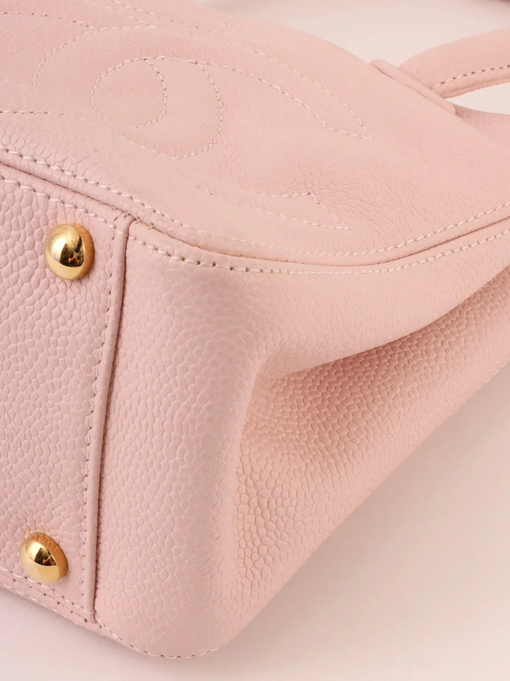 Chanel Around 2004 Made Triple Cc Mark Stitch Top Handle Bag Pastel Pink