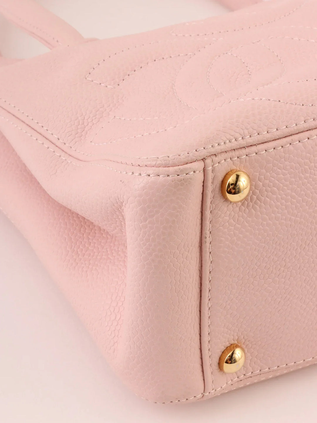 Chanel Around 2004 Made Triple Cc Mark Stitch Top Handle Bag Pastel Pink