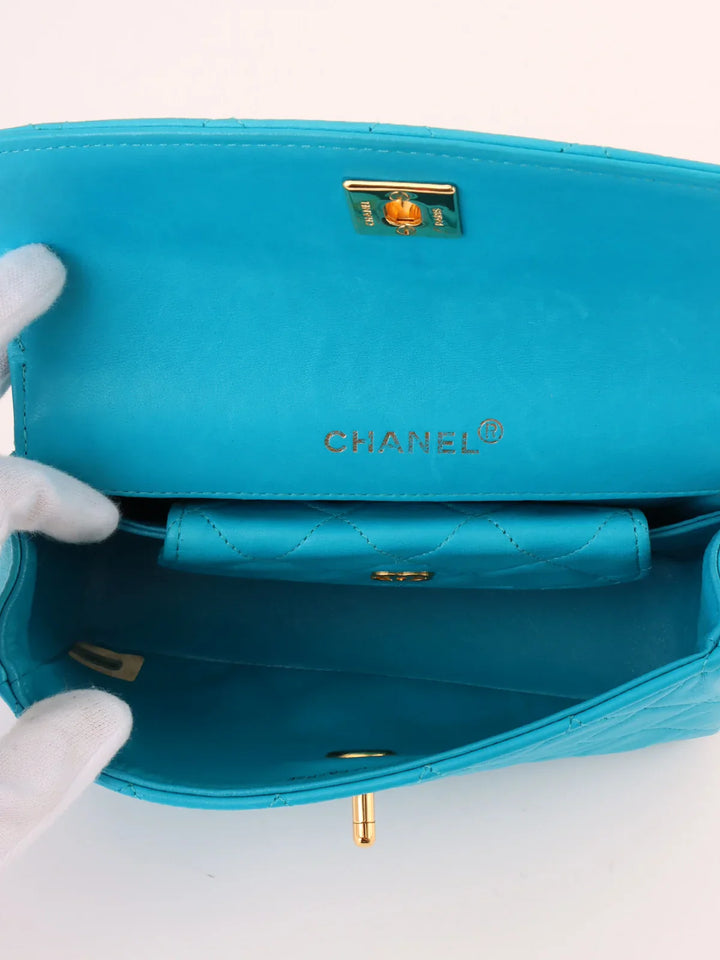 Chanel Around 1990 Made Turn-Lock Bijoux Chain Bag Turquoise Blue
