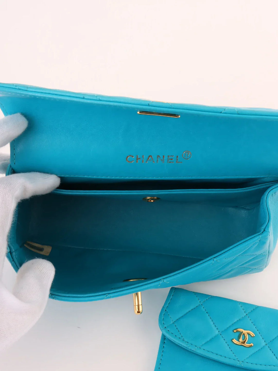 Chanel Around 1990 Made Turn-Lock Bijoux Chain Bag Turquoise Blue