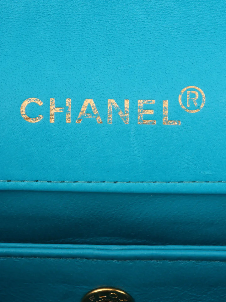 Chanel Around 1990 Made Turn-Lock Bijoux Chain Bag Turquoise Blue