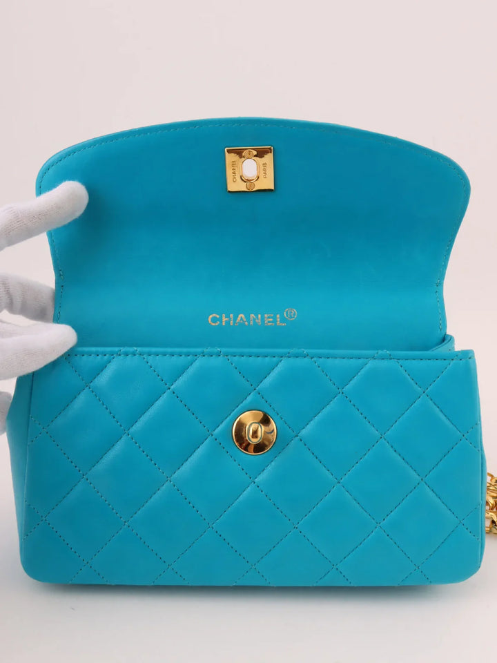 Chanel Around 1990 Made Turn-Lock Bijoux Chain Bag Turquoise Blue