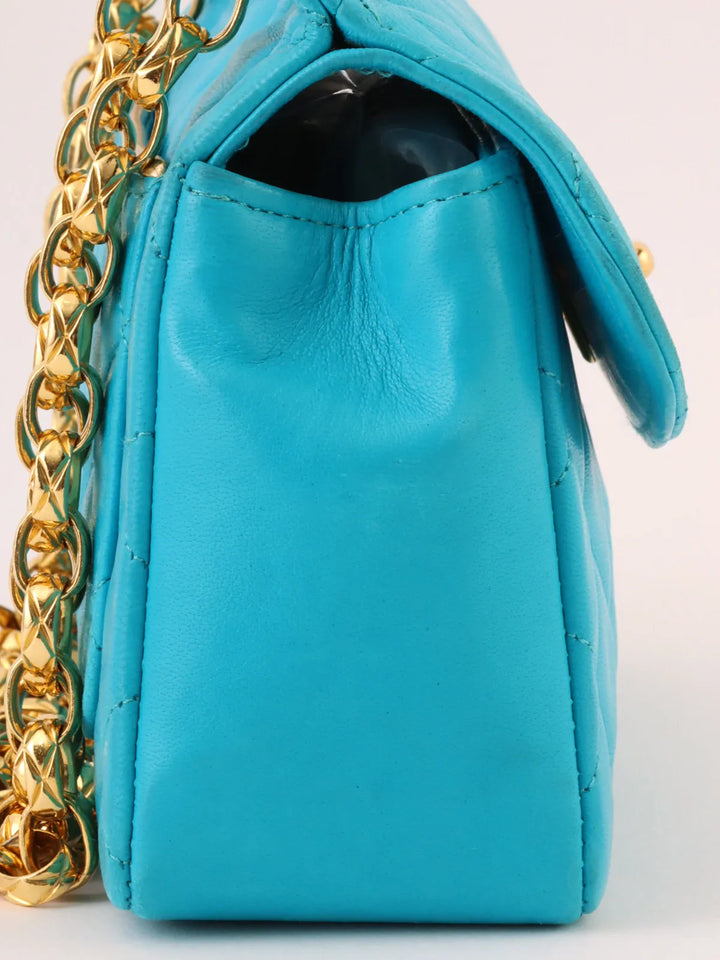 Chanel Around 1990 Made Turn-Lock Bijoux Chain Bag Turquoise Blue